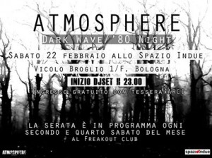 “Atmosphere”   il party Dark Wave/’80 torna sabato 22 febbraio  allo Spazio Indue!
