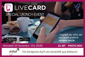 Da Agua aperitivo e serata evento Livecard