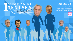 Maratona con la maschera di Enrico Mentana a Bologna il 25 aprile