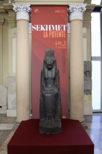 Statua della dea Sekhmet, allestimento al Museo Civico Archeologico di Bologna Foto Alessandro Galli | Courtesy Istituzione Bologna Musei